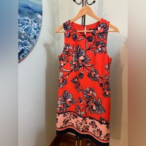 Vibrant Floral Sleeveless Dress - Orange and Blue